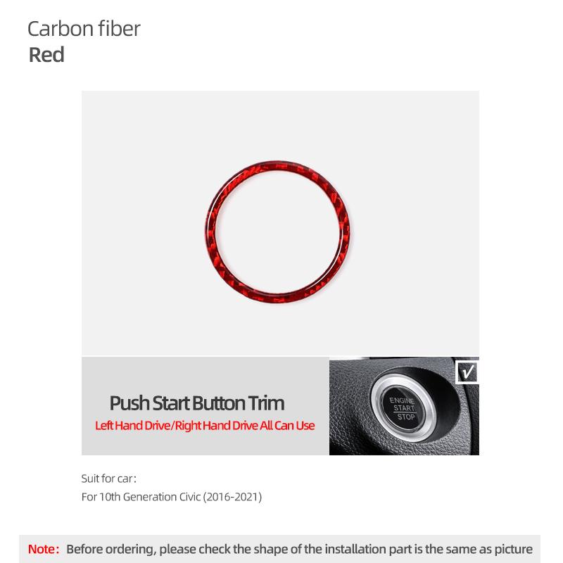 Real Carbon Fiber Engine Start Stop Button Circle Cover Sticker For For Honda Civic 10th Gen 2016-2025 Car Interior Accessories