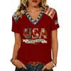 Womens V Neck Short Sleeve Pullover T Shirt with Printed Decorative and Comfortable Loose Fit for Casual Daily Wear