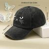 Cute Cat Face Print Washed Baseball Cap Polyester Unisex Casual Outdoor Adult Cap