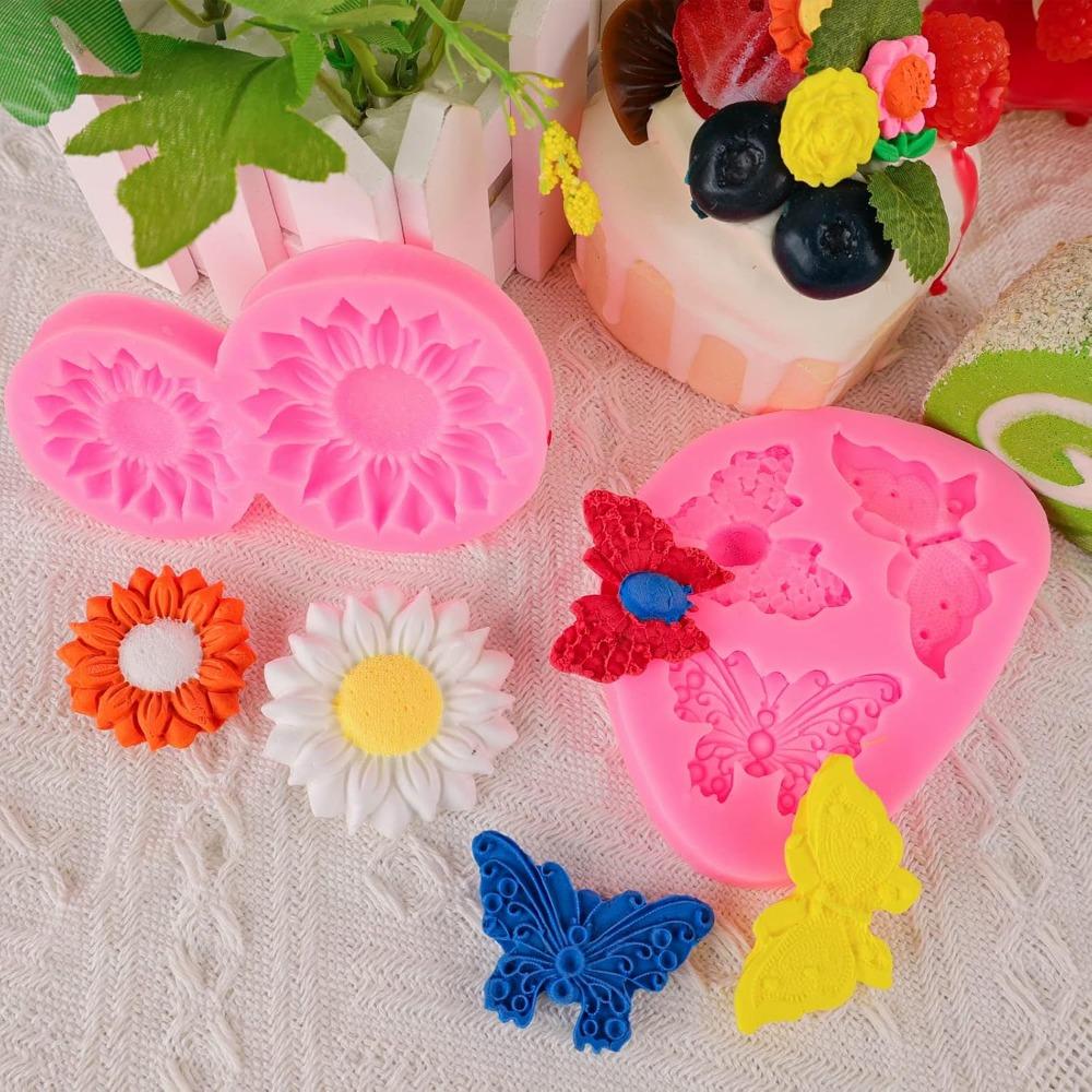 Flower Silicone Cake Molds,Butterfly Candy Molds Rose Mold Leaf Mold Silicone for Cake Decorating Cupcake Topper Cake Pops Candy Soap Making