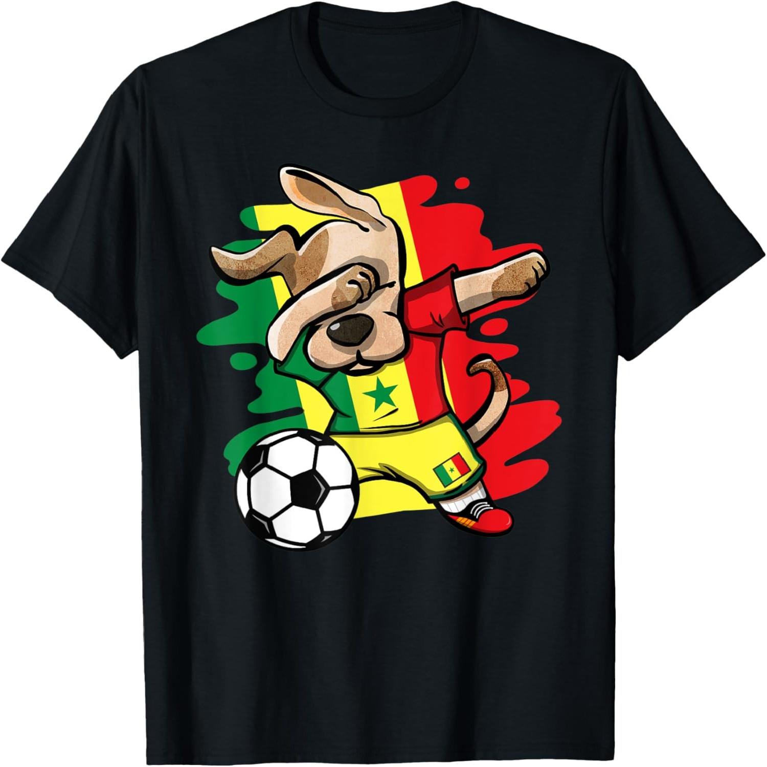 Dabbing Dog Senegal Soccer Fans Senegalese Flag Football Art T-Shirt S