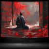 2D Japanese Samurai Ronin Tapestry, Red Leaves Temple Gate Wall Art for Home Decor