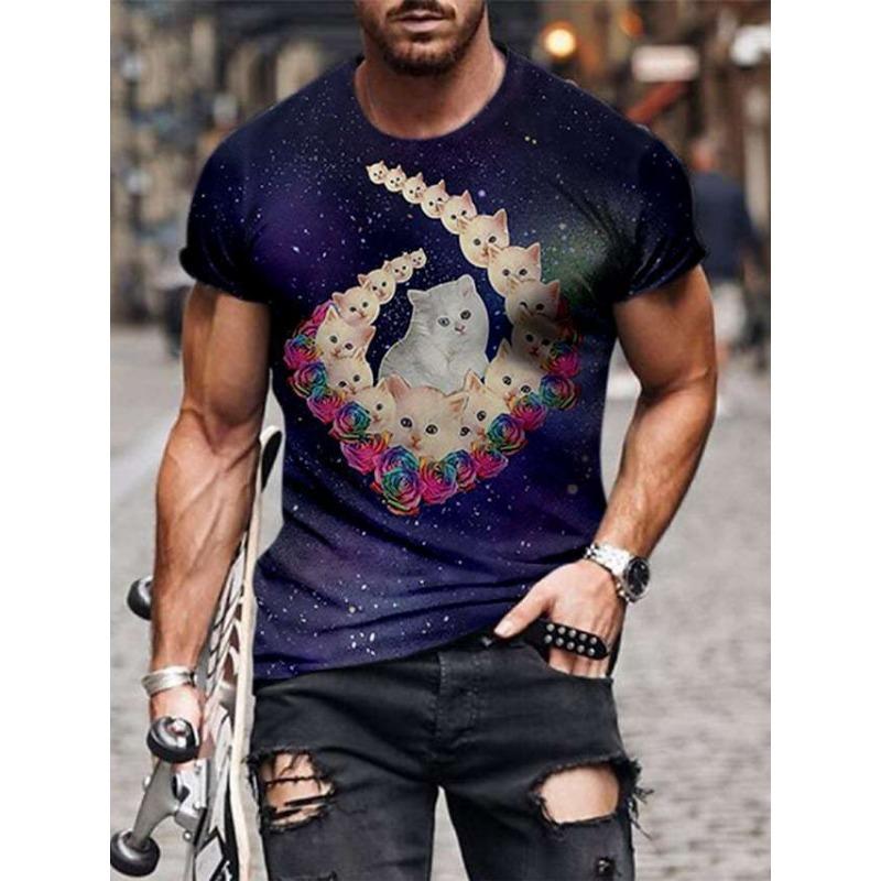 

Футболка мужская с короткими рукавами, круглым вырезом и 3D-принтом с изображением кота 6XL