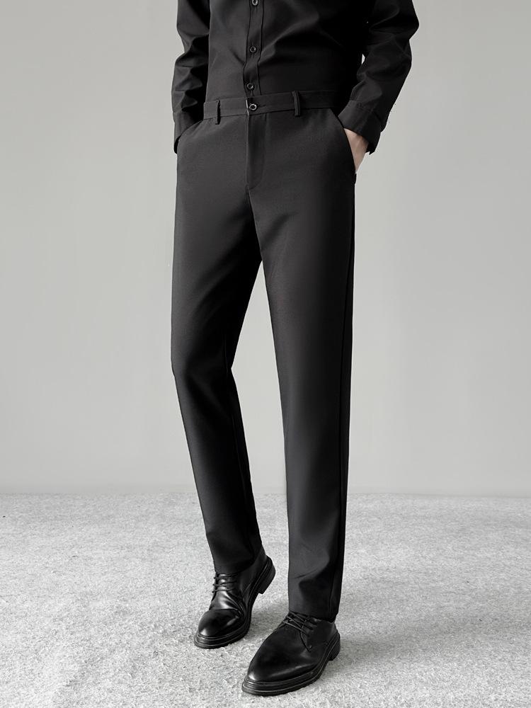 2026 Men's Elastic Ice Silk Straight-Leg Casual Pants for Spring & Autumn - Versatile, Thin, Loose Suit Pants for Middle-Aged & Young Adults.