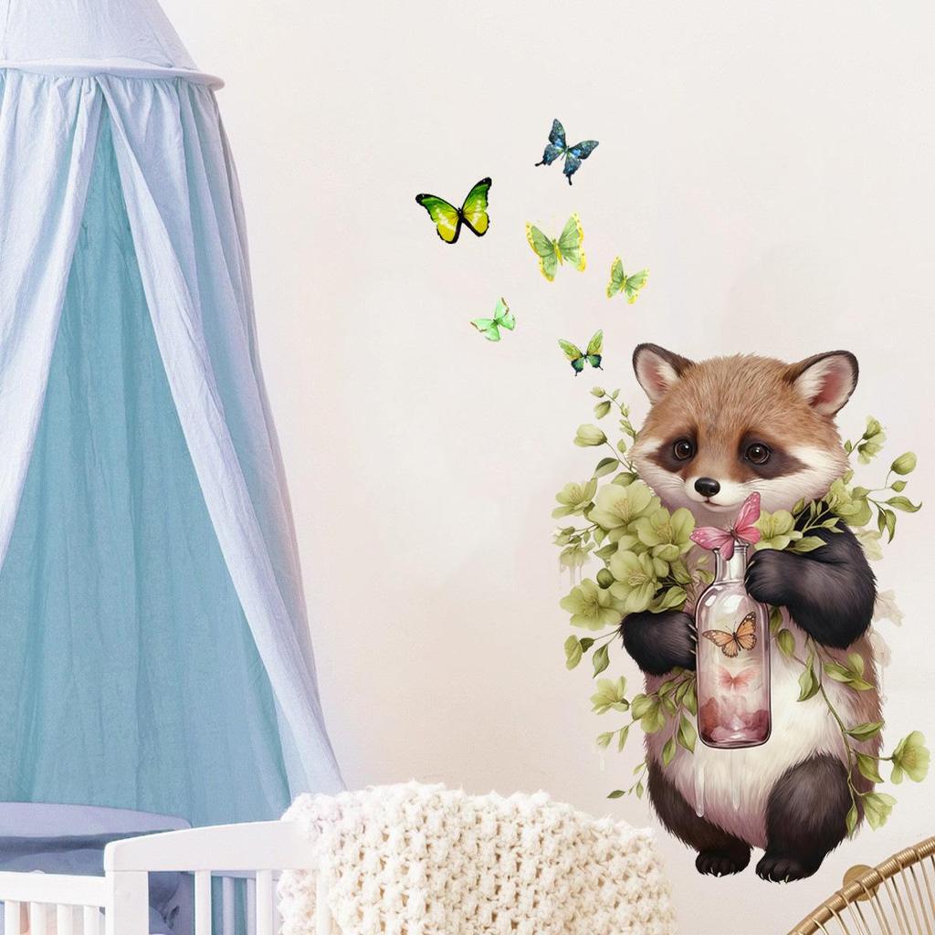 Cartoon Panda & Romantic Rose Butterfly Wall Sticker for Children's Bedroom - PVC Decor