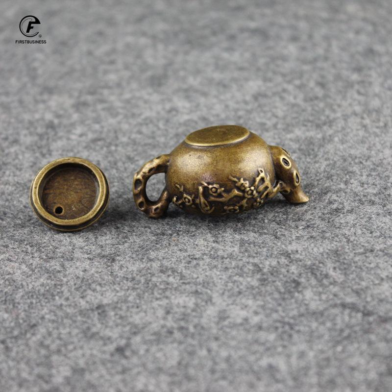 TeaPet Decoration Mini Small Plum Blossom Teapot Brass Bronze Pots Incense Burner Desk Decoration Home Decor Ornament Palm Gift
