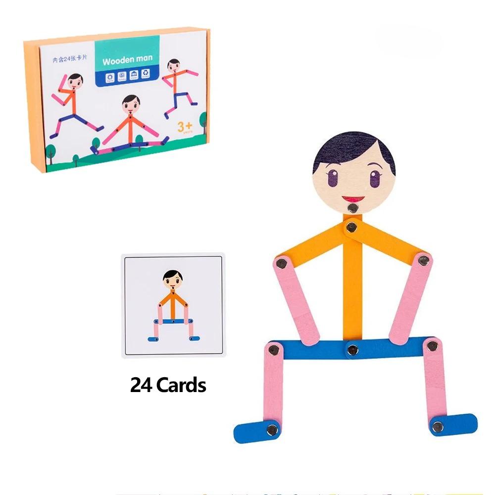Montessori DIY Toys Wooden Sport Man Shape Game Educational Game Early Learning for Children Preschool Fine Motor Training