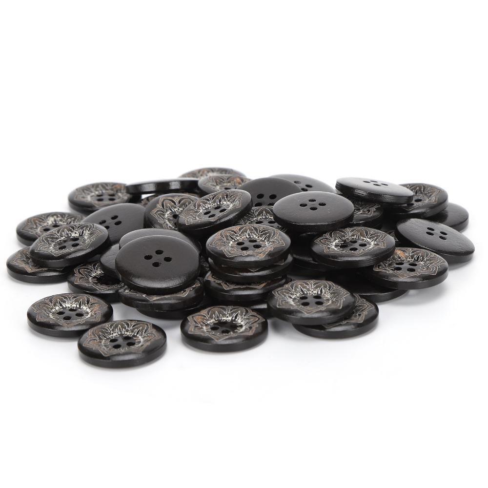 50pcs 4 Hole Round Buttons 25mm (1") Sewing Accessories Handmade Wooden Buttons For Sewing DIY