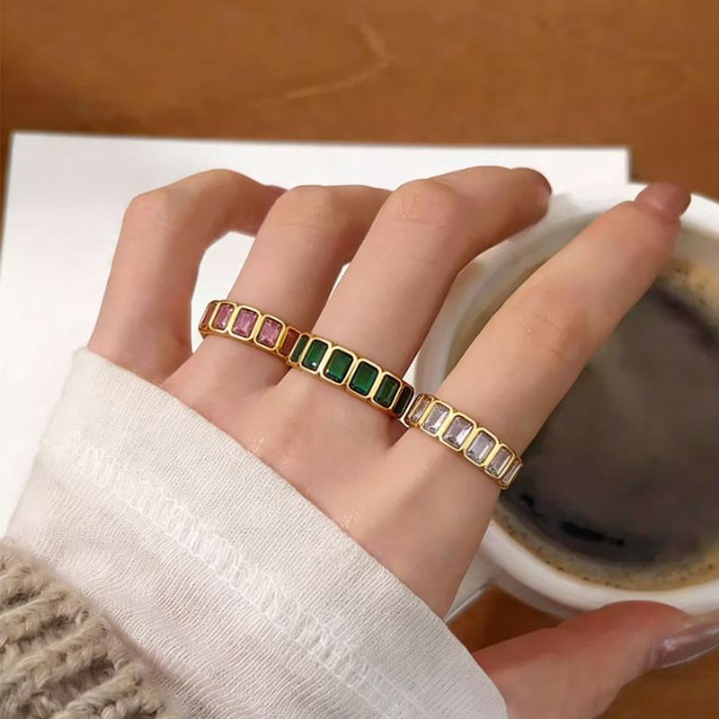 European and American Light Luxury Geometric Colorful Zircon Open Ring Exaggerated High-end Retro Ring