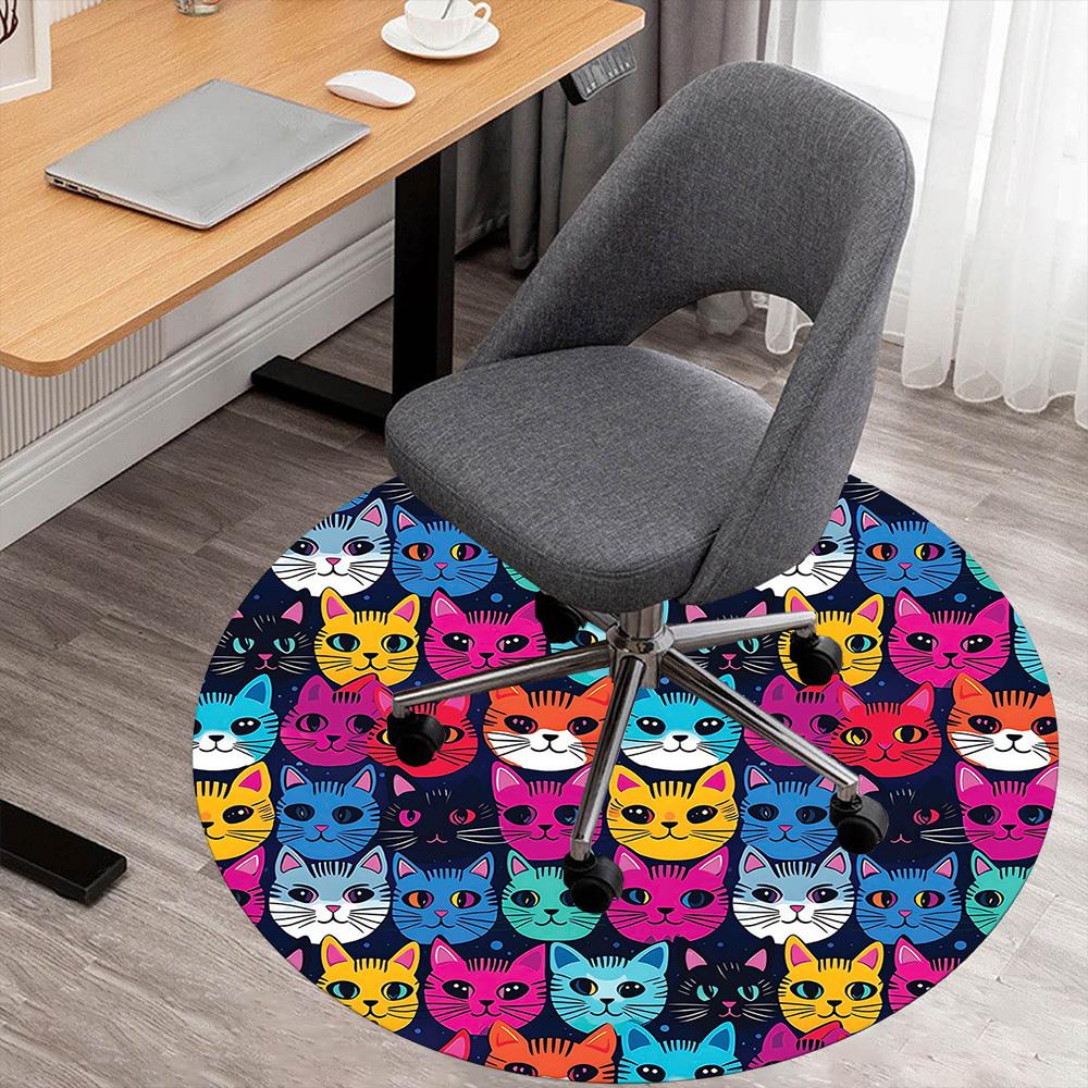 1pc Cat Pattern Round Chair Mat Area Rug - Non-Slip, Floor Mat for Office, Bedroom, and Indoor Decor -1002088