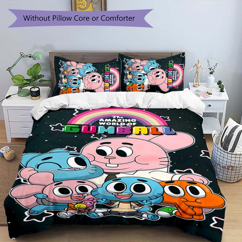 3pcs The Amazing World of Gumball1 pattern bedding set duvet cover set includes duvet cover &pillowcases, perfect all season bedroom decoration & gift