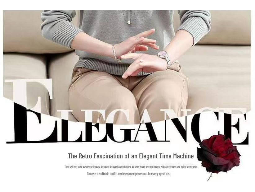 Nouveau Style 2025 Haut Tricot à Manches Longues pour Femmes d'Âge Moyen - Printemps/Automne