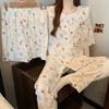Cartoon Wind Doll Collar Lace Sweet Cloud Cotton Pajamas Women'S Summer Short-Sleeved Three-Piece Set