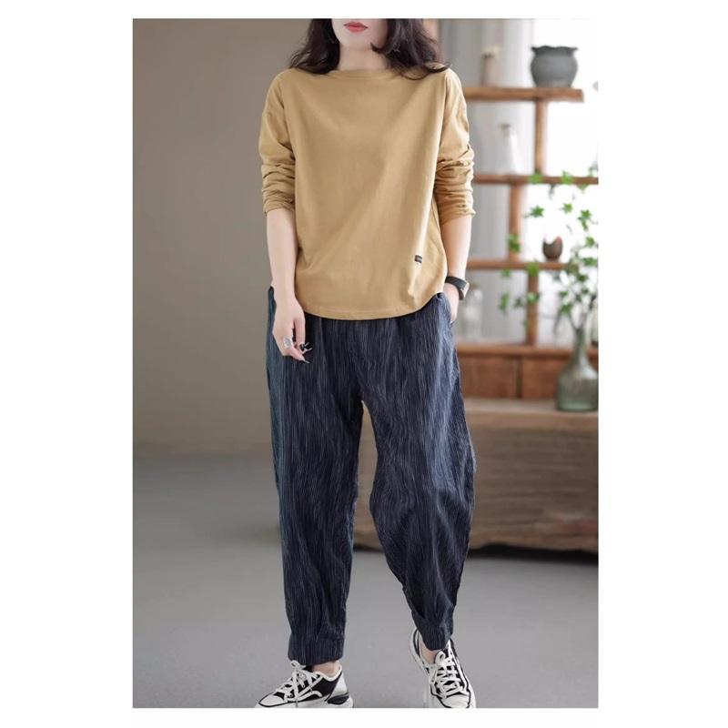 Autumn And Winter Vintage Solid Color Long Sleeved Loose T Shirt Base Shirt