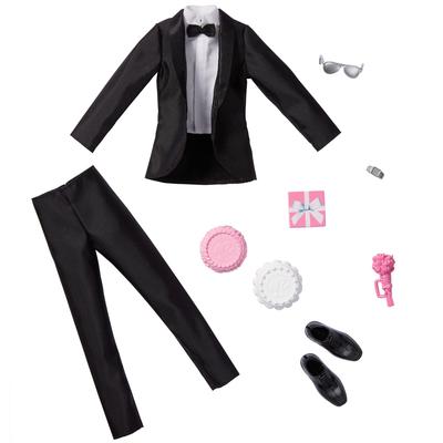 Mattel Barbie Ken Fashion Groom Outfit for Ken Doll with Wedding Cake with Tray Bouquet - 2-Pack, Tuxedo, Shoes, Watch, Gift, &