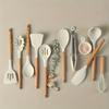 10 Pcs Silicone Cooking Utensil Set with Wooden Handles, Heat Resistant Non-Stick Kitchen Spatula Turner Spoon Tongs Whisk
