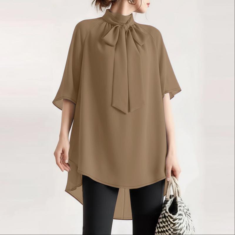 ZANZEA Women Stand Collar Loose Casual Half Sleeve Blouse