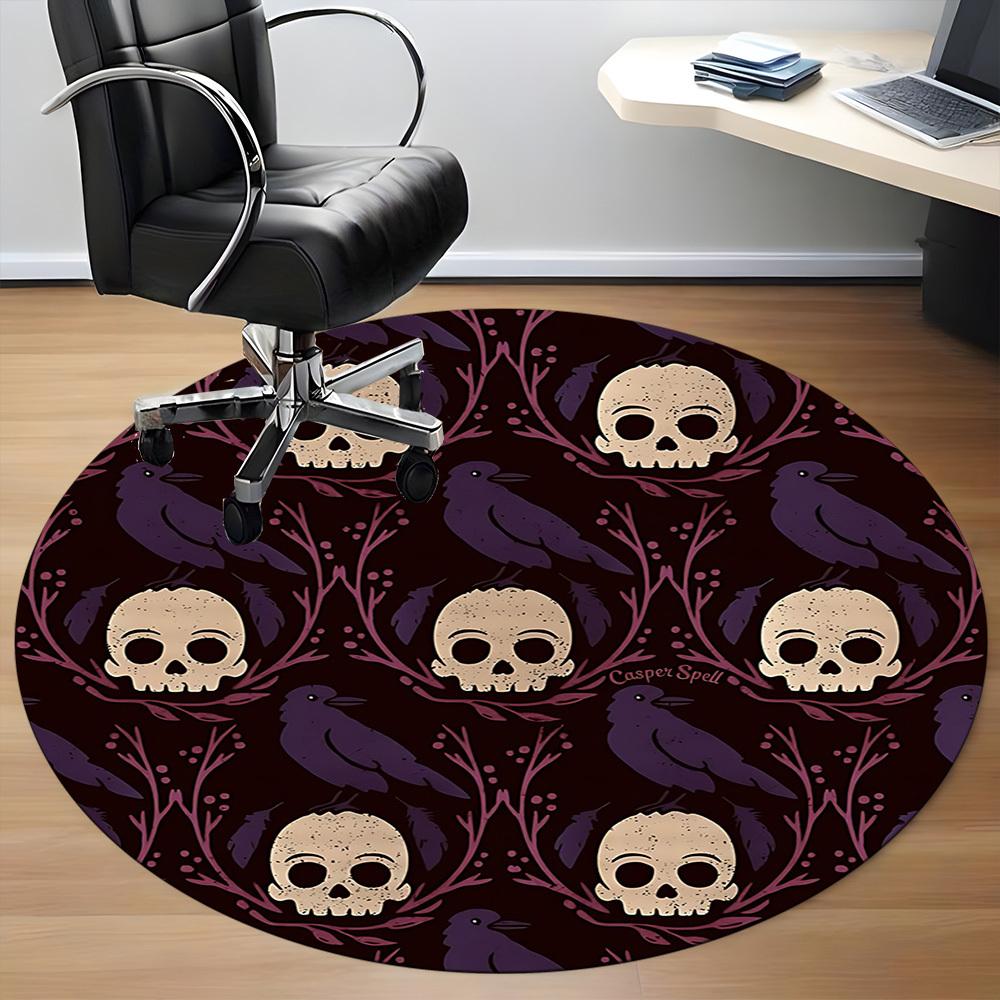 1PC Skulls Ravens Office Round Area Rug, Mat Suitable For Office, Under Office Chairs Bedroom Living Room Home Decor, Room Deco