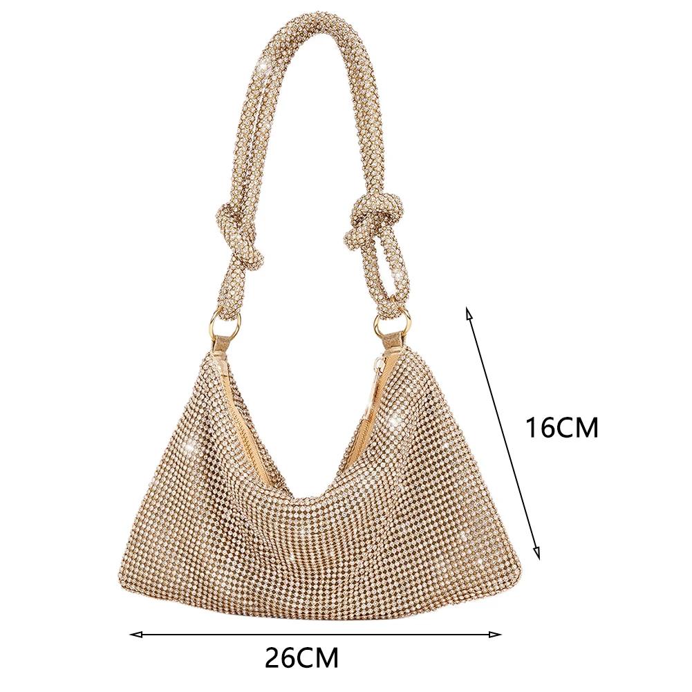 Umhängetasche für Damen mit Diamanten, schicke Glitzer-Schultertasche, elegante, modische Tragetasche, Reißverschluss, vielseitiger Riemen, verstellbarer Abendhandtasche