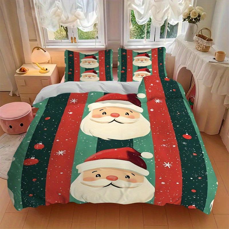 3pcs Christmas, Santa Claus Bedding Set, Breathable And Soft, Suitable for All Seasons Machine Washable, Suitable for Bedroom Decoration,yy250822184