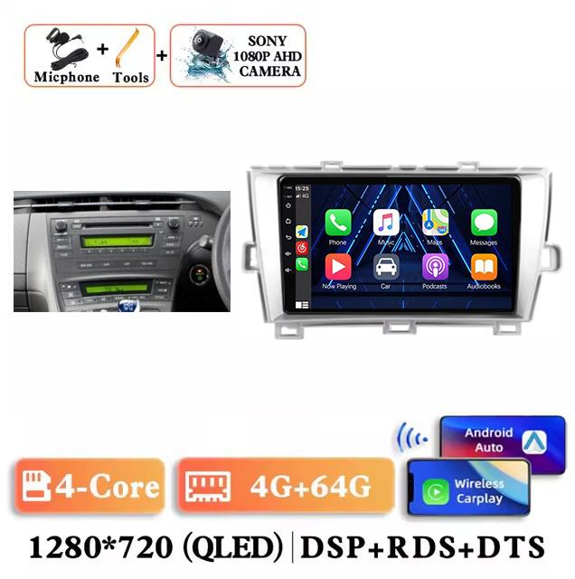 Android 14 Carplay Auto For Toyota Prius 3 XW30 2009 2010 2011 2012 2013 - 2015 RHD Car Radio Multimedia Player GPS Stereo DSP