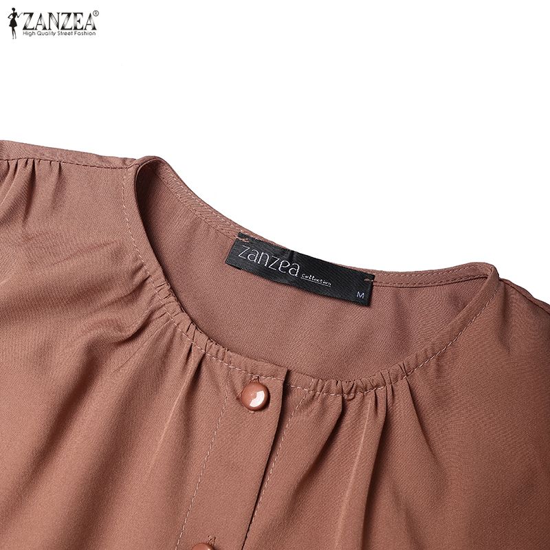 ZANZEA Muslim Casual Women Round Neck Long Sleeve Loose Print Dress