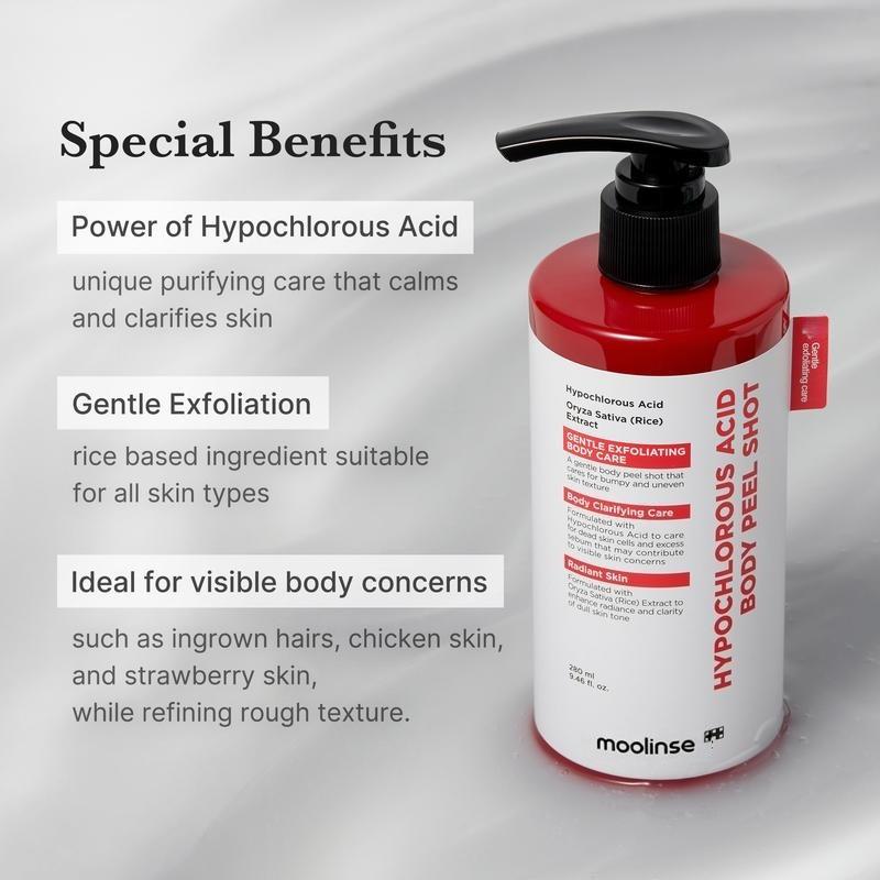 Hypochlorous Acid Rice Peel Shot for Face Body Gentle Exfoliating Serum for Dead Skin Cells Pore Care Blackheads Excess Sebum Control