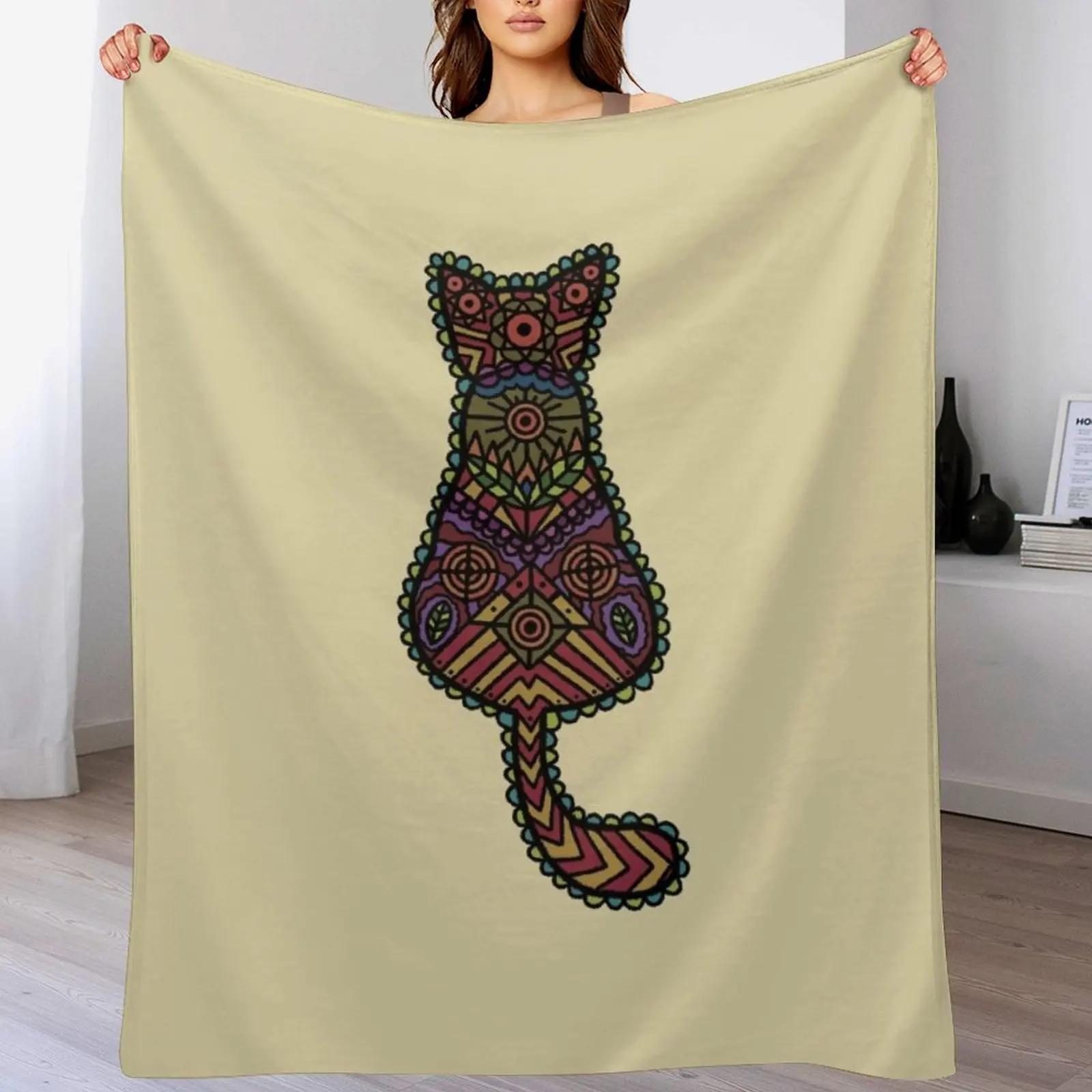 Mandala Cat mute rainbow colours Throw Blanket Warm Cozy Throw Blanket for Living Room Couch 102x76cm(40x30in)