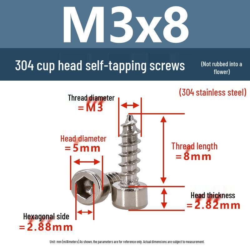 304 Pan Head Self-Tapping Coarse Thread Screw M1.7-M6 with Hex Socket