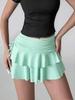 Women Skirts Solid Color Drawstring Design Skirt High WaistedWrapped Hip Short Skirt Mini Skirt