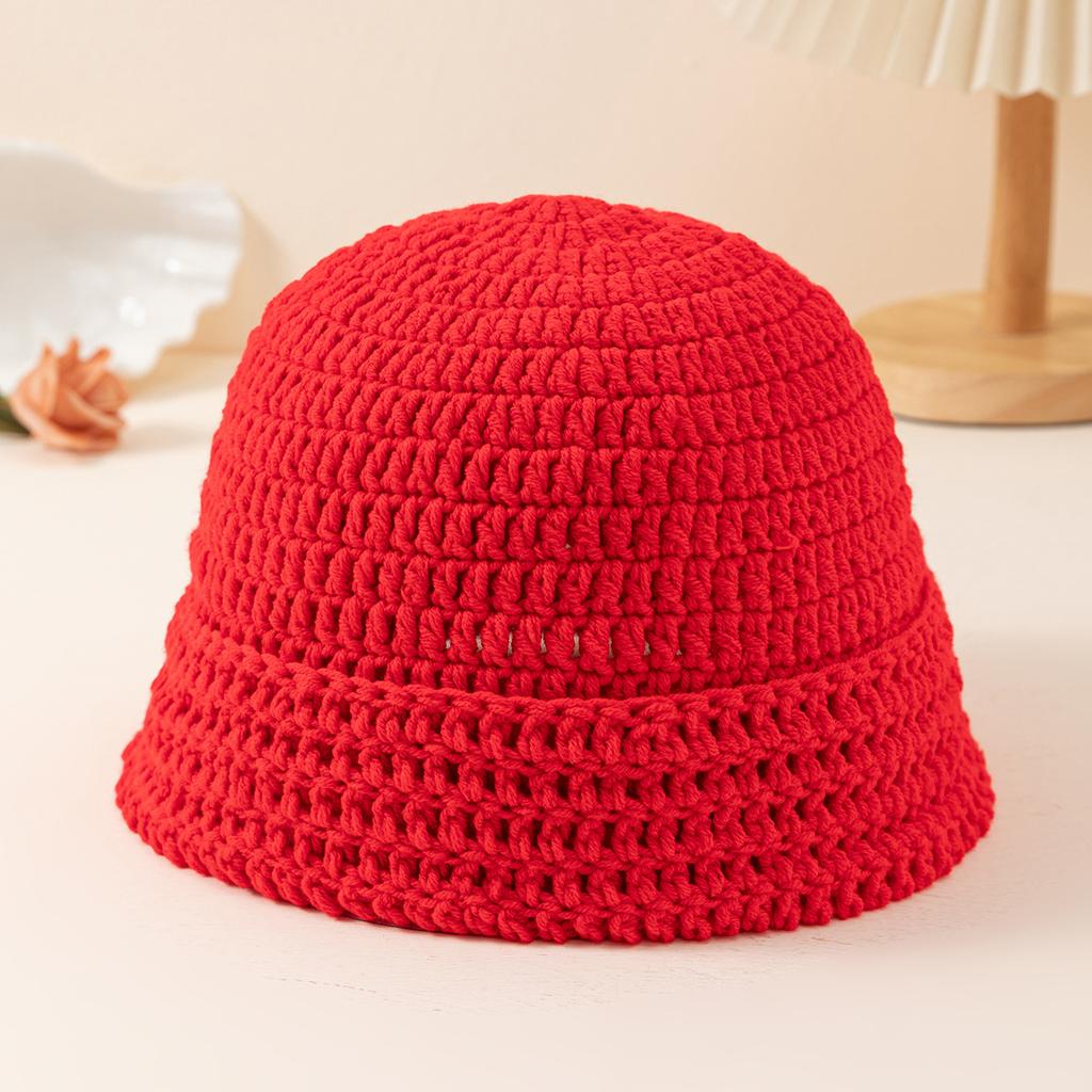 Handmade Crocheted Watermelon Skin Woolen Hat Women'S Knitted Hat Warm And Thick Ear Protection Hat Solid Color Cold Hat