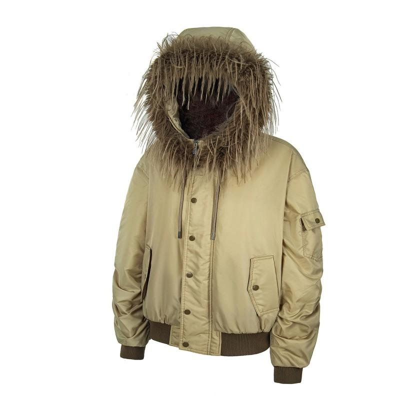 Mens Streetwear Thick Puffer Jacket With Faux Fur Hood Winter Warm Loose Fit Coat Teens