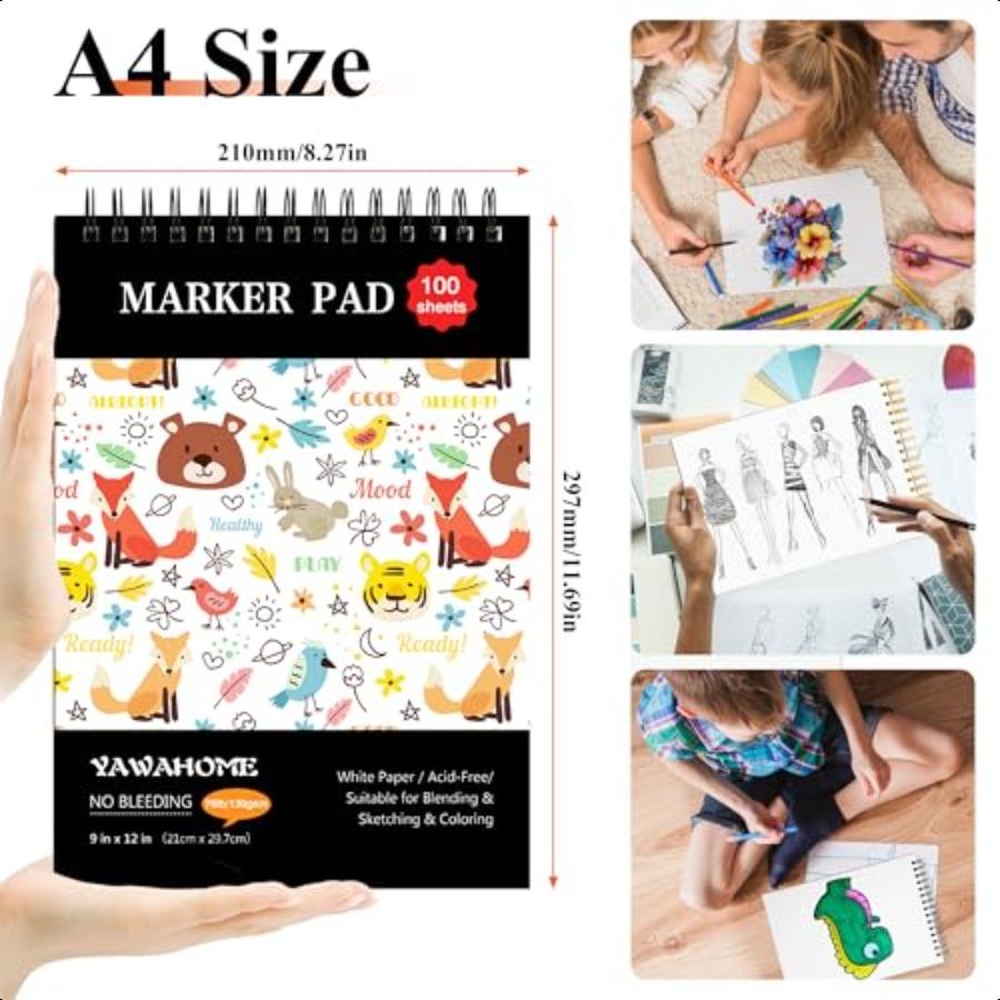 Marker Pad Drawing Sketch Paper 100 Sheets 50 Pages Mixed Media 130GSM Bleedproof SpiralBound Art Sketchbook for Alcohol Acryli