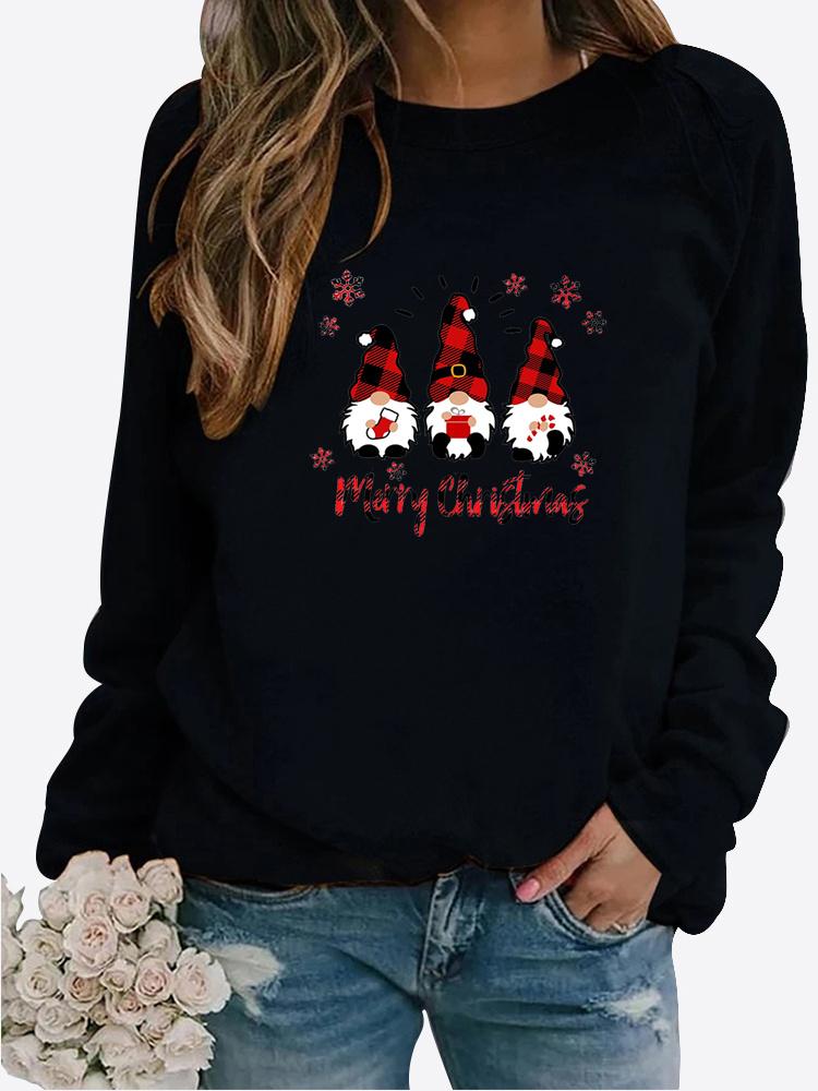Women Winter Clothing Christmas Printed Casual Sweatshirt Long Sleeve Tops T-shirt Ladies Round Neck Pullover Sweater