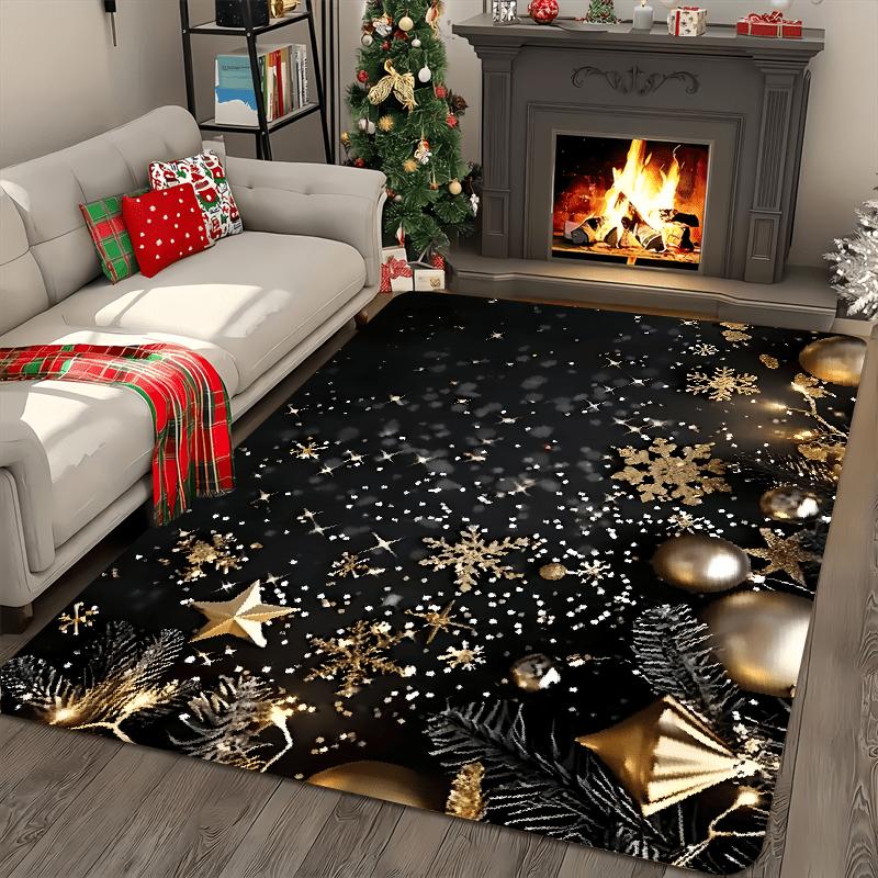 Gold Snowflake Star Christmas Area Rug Non Slip Washable Mat For Living Room Bedroom Bathroom Office Home Decor