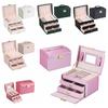 Rings Necklace Jewelry Holder PU Leather Jewelry Storage Case Simple Square Jewelry Box  Vacation