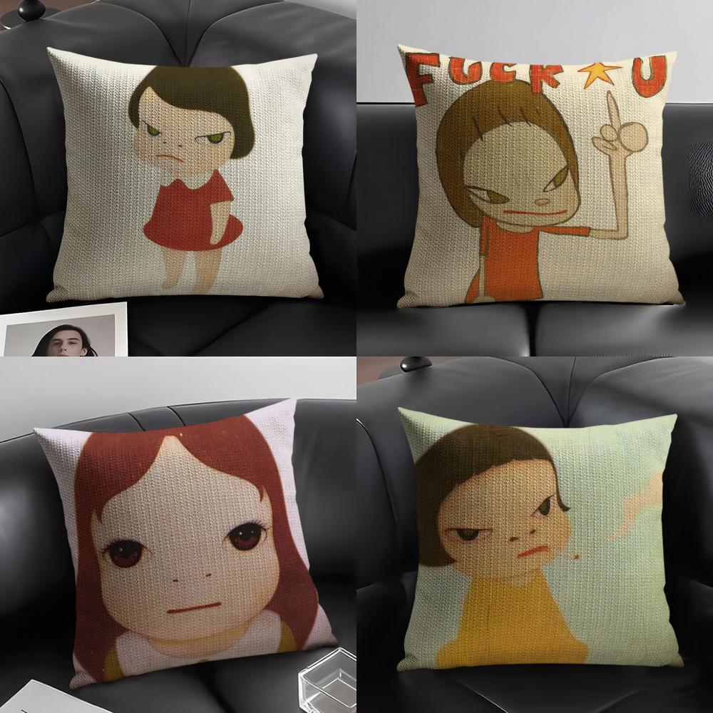 Art Master Y-Yoshitomo N-Nara Pillow Case Natural Linen Double-Sided Printing Sofa Home Decor Cushion Cover
