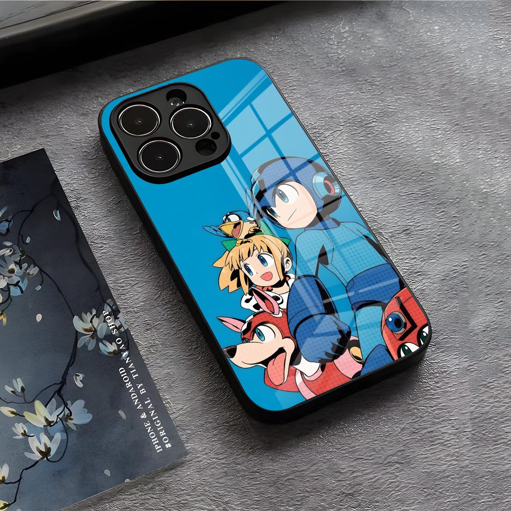 

R-Rockman M-Megaman Cool Phone Case For IPhone 17 Air 16 E Pro Max 15 14 13 Mini 12 Pro 11 Max Plus Black Glass Cover iPhone 12ProMax