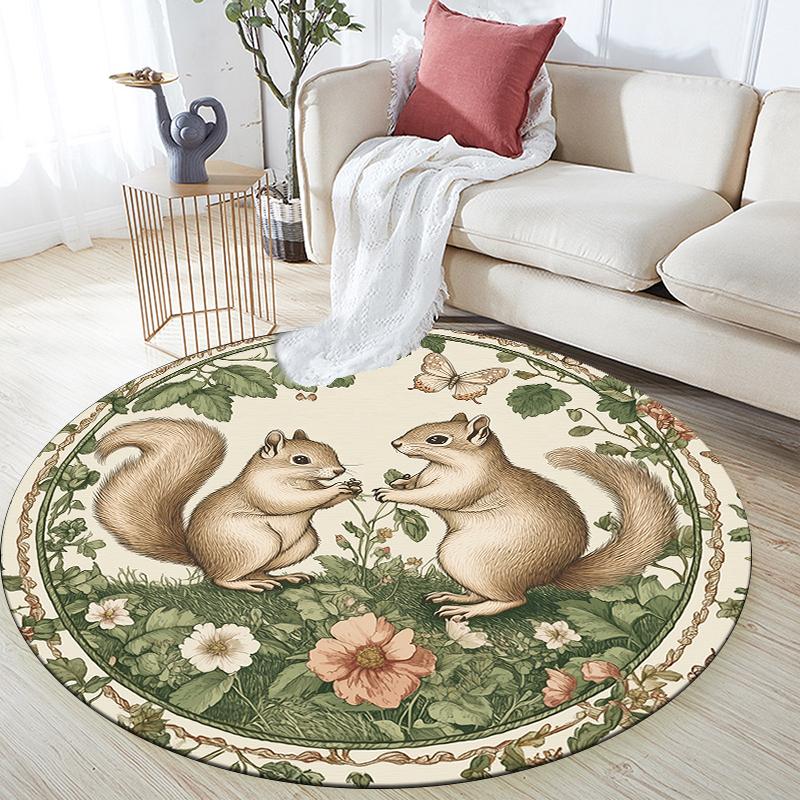 Squirrel pattern round rug,Carpet Rug for Living Room Bedroom  Playroom ,Non-slip Floor Mat,Holiday Gifts and Birthday Gifts.