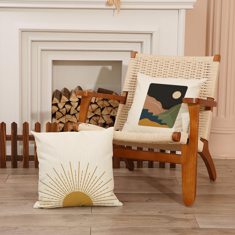 Wind Printed Pillow Case Indoor Bay Window Decoration Square Geometric Cushion Linen Abstract Simple Sofa Pillow