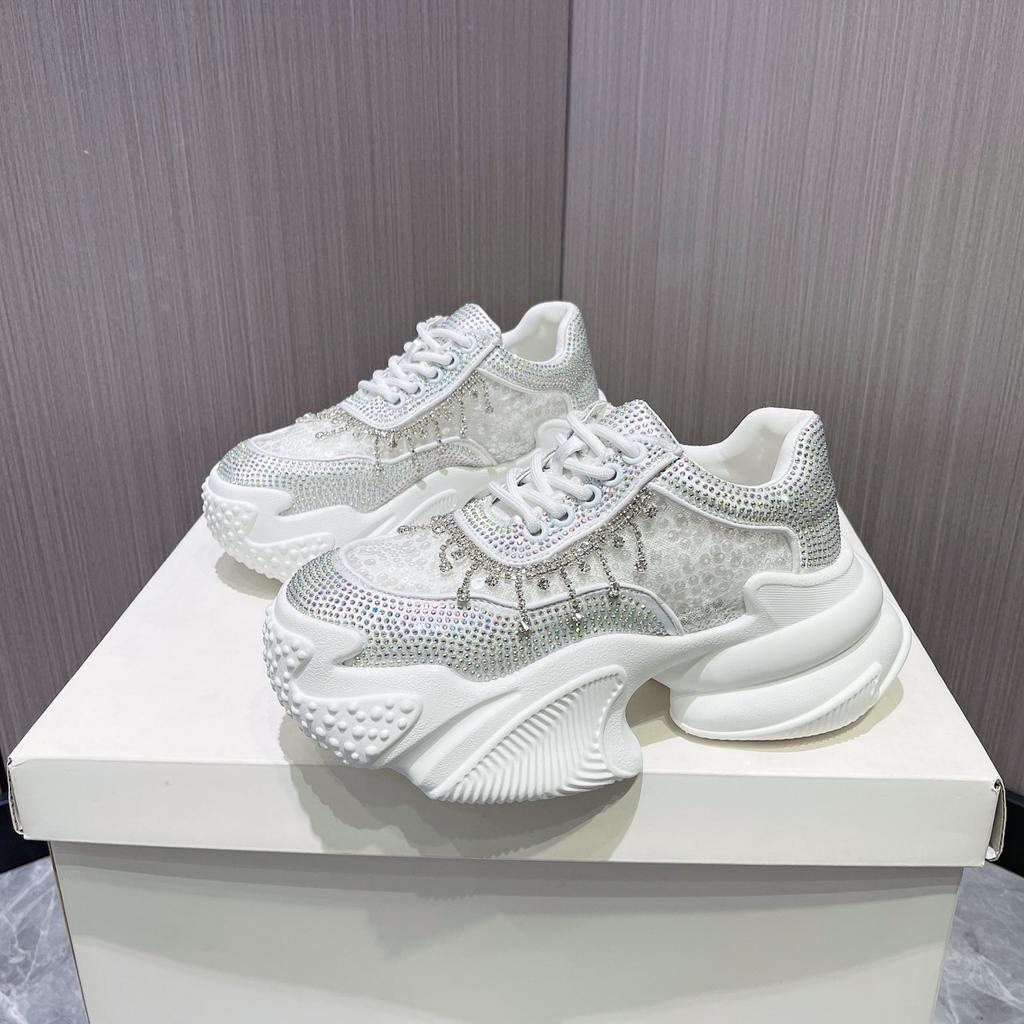 Fashion 2025 New Spring Summer New Luxury Mesh Rhinestone Women's Shoes Casual Fashion Breathable Versatile Sports Shoes Polyamide Sole