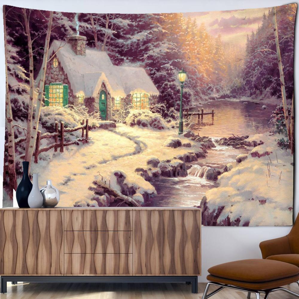 Christmas City Oil Painting Tapestry Wall Hanging Bohemian Hippie Tapez Christmas Festival Art Bedroom Living Room Home Decor