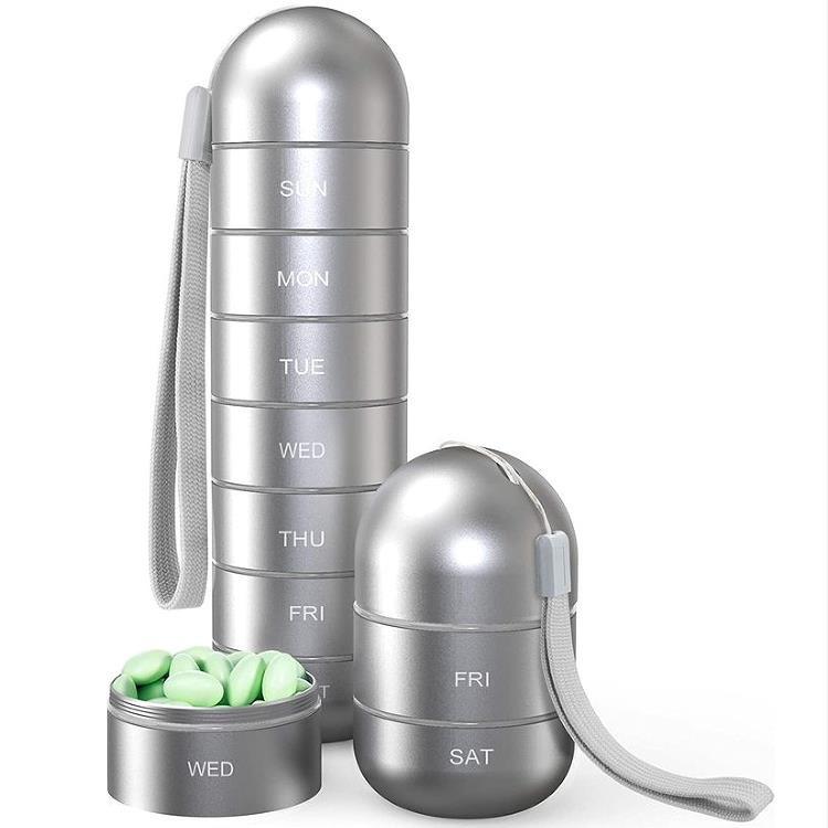 Compact Metal Weekly Pill Box for Travel and Elderly - Convenient, Sealed, Portable Storage