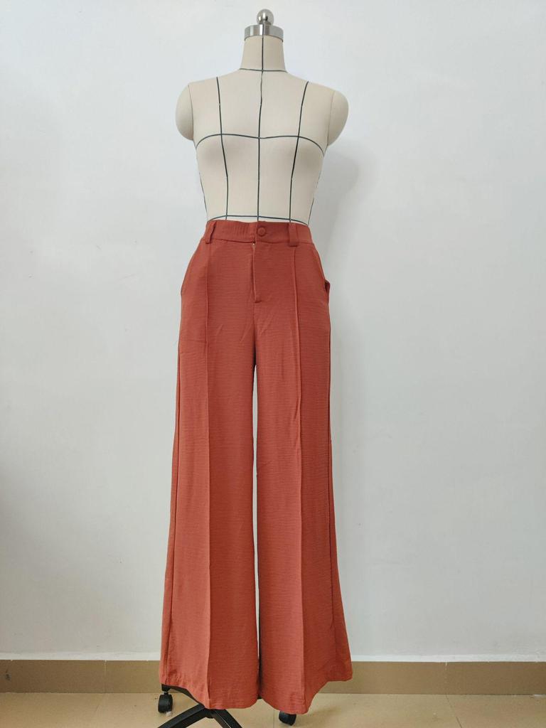 Women's Solid Color Loose Wide Leg Casual Pants with Semi-Elastic Waist for Autumn and Winter.