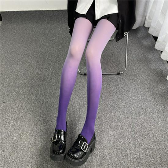 Gradient Color Pantyhose for Women - Spring and Autumn Velvet Stockings in Gray, Pink, and Purple Rainbow Styles.