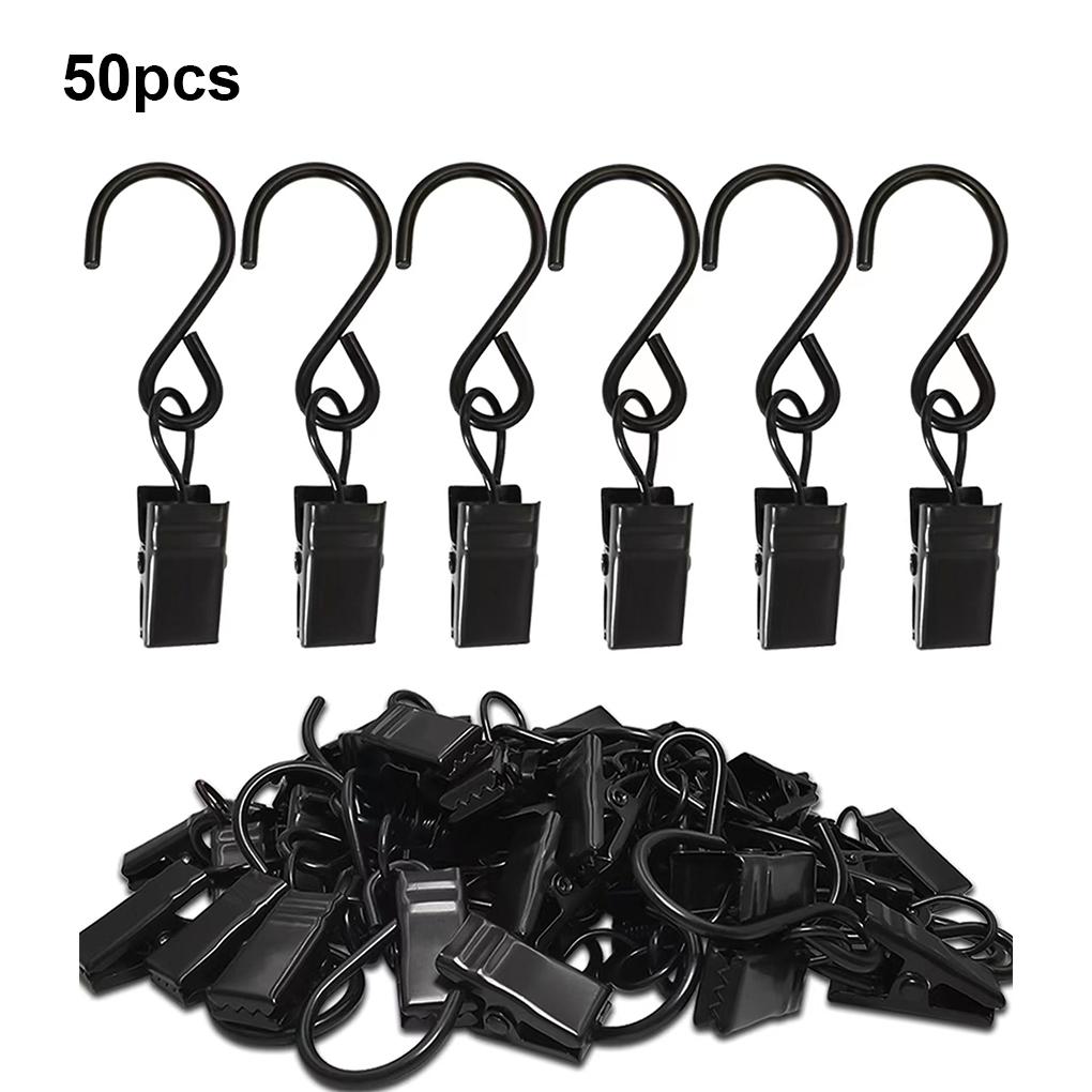 50X Shower Curtain Hooks Hangers Clip Rings Spring Clamps Peg Pin Convenient Home Hotel Window Accessories Replacement