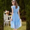Women's French Style Ruffled A-line Lyocell Tencel Blend Long Dress