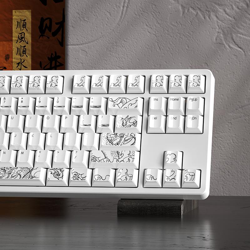 Keramische Textur Tastenkappen Cherry PBT 139 Großes Vollständiges Set Tastenkappen Reinweiß Landschaftsstil Retro-Stil Tastenkappen