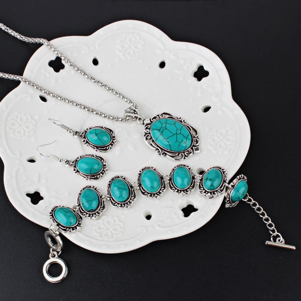 4Pcs/Set Vintage Flower Pendant Necklace Hook Earrings Bracelet