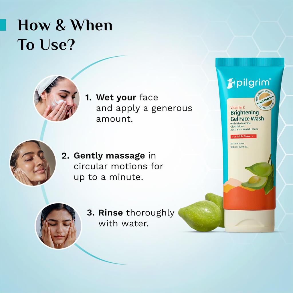 Pilgrim Vitamin C Brightening Gel Face Wash,100ml & 10% Viamin C Serum,30ml